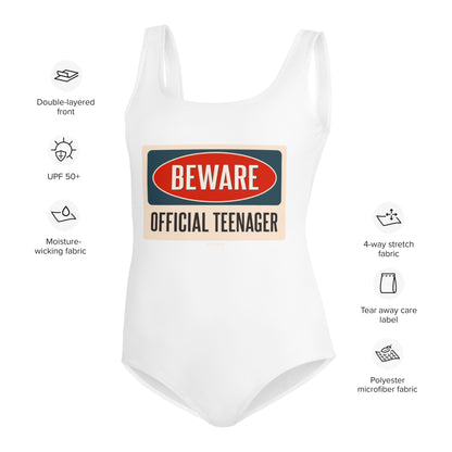 Official Teenager Youth Birthday Swimsuit, Beware 13 Years Old Teen Birthday Party One Piece Kids Bathing Suit Party Swimwear Gift Starcove Fashion