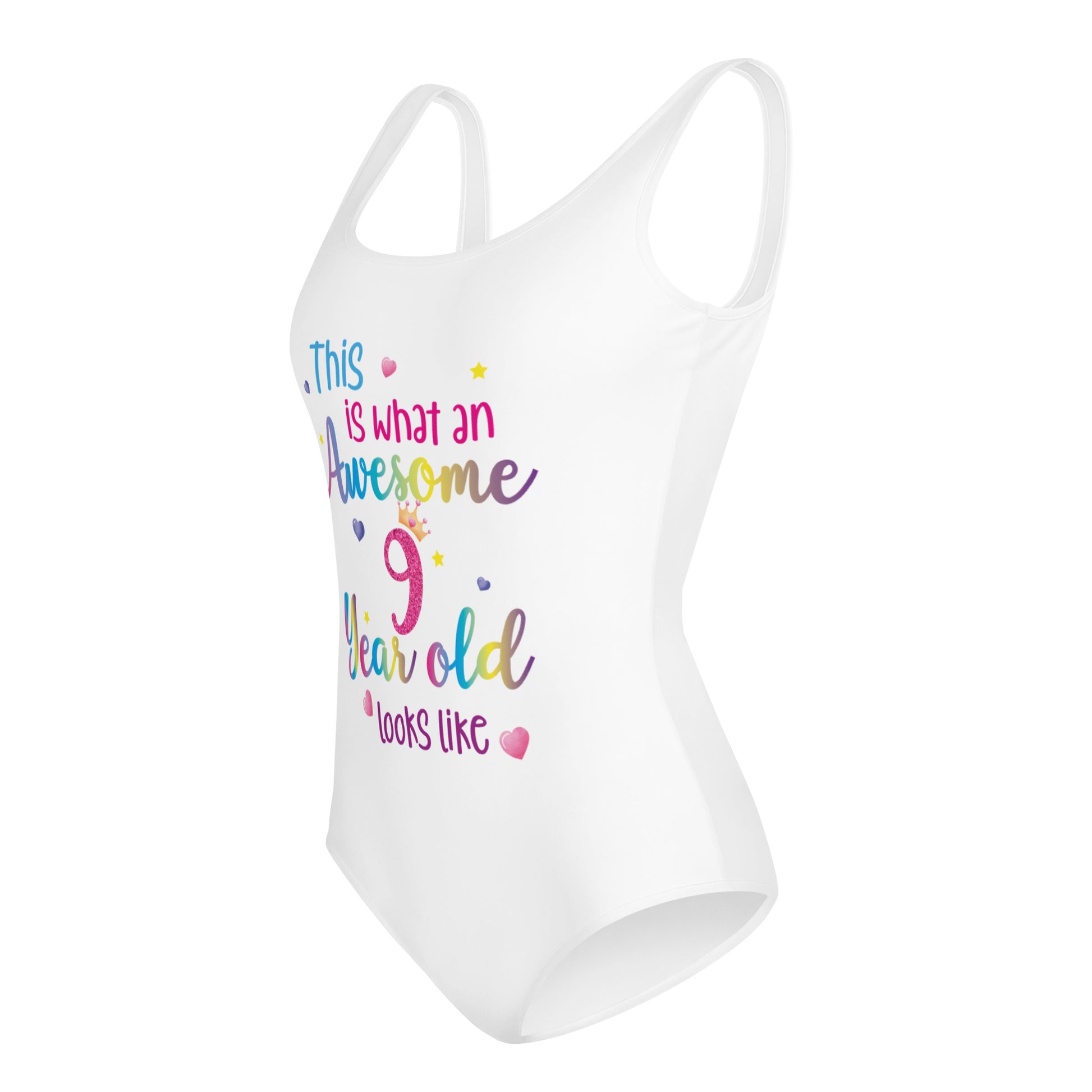 This is What an Awesome 9 Year Old Looks Like Girls Swimsuit, Birthday 9th Nine Year Fun Rainbow Party Gift Kids One Piece Bathing Suit Swimwear Starcove Fashion
