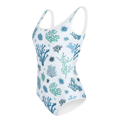 Blue Sea Coral Girls Swimsuits (8 - 20), Ocean Cute Kids Jr Junior Tween Teen One Piece Bathing Suit Young Swimwear