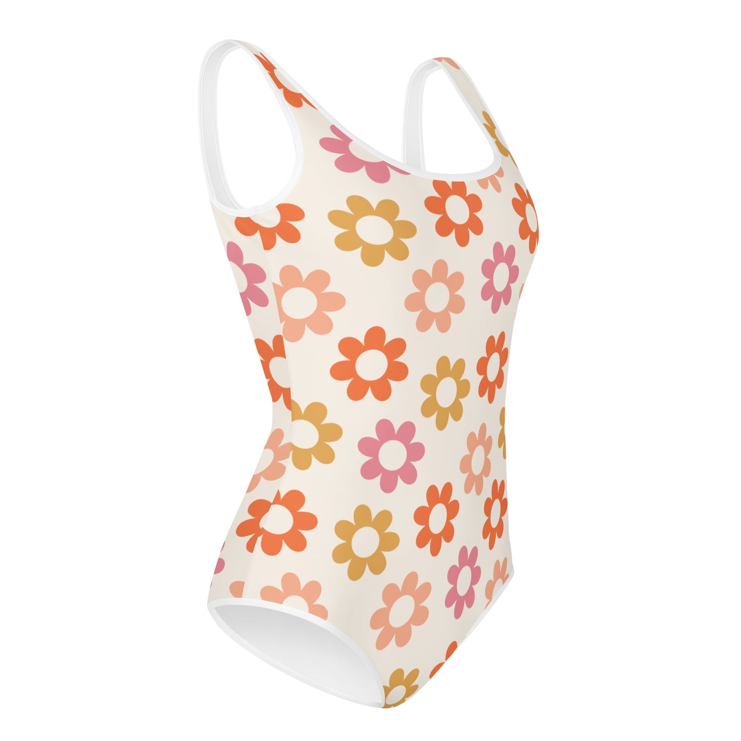 Groovy Daisies Girls Swimsuits (8 - 20), Colorful Retro Flowers Floral Daisy Kids Jr Junior Tween Teen One Piece Bathing Suit Young Swimwear Starcove Fashion