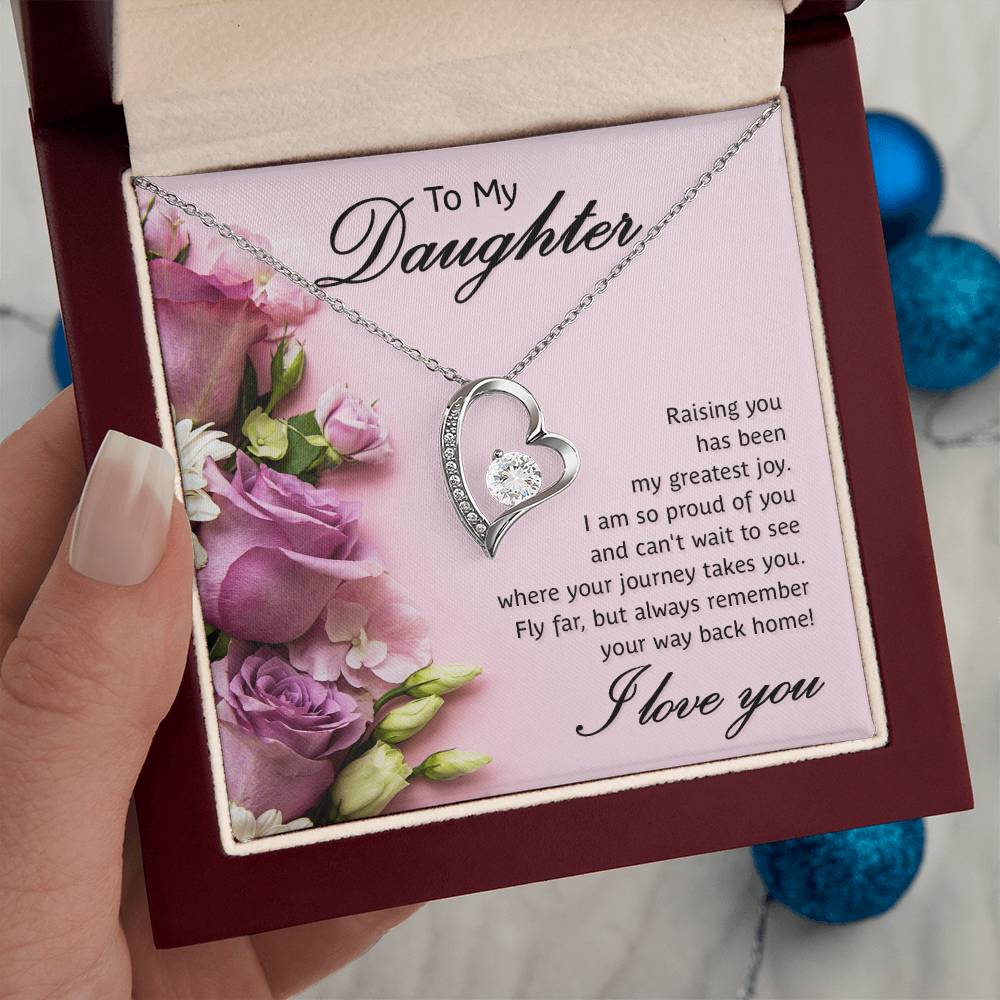 To My Daughter Necklace from Mom Dad, Hearts Love You Message Card Girls Mother Pendant Gold Finish Jewelry Birthday Christmas Gift Box