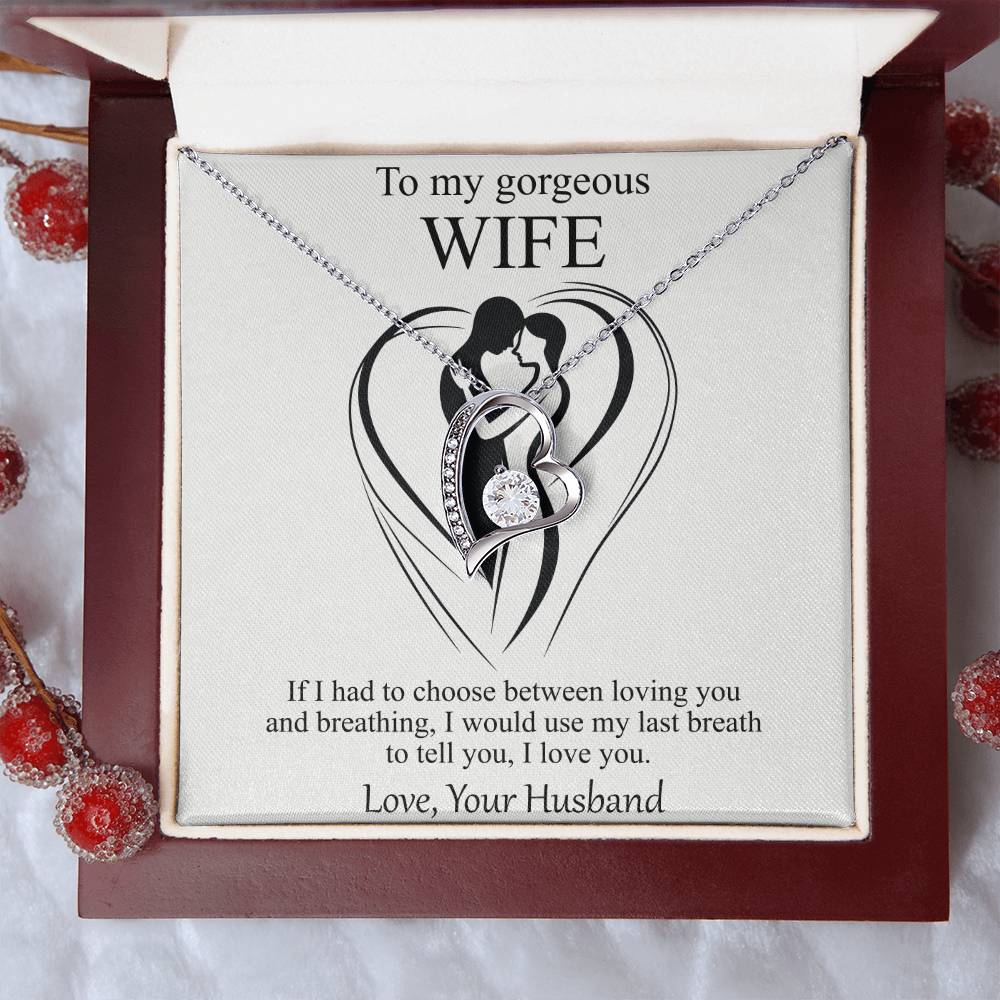 To My Wife Necklace from Husband, Message Line Art Drawing Card Love Pendant Gold Anniversary Jewelry Birthday Christmas Valentine Gift