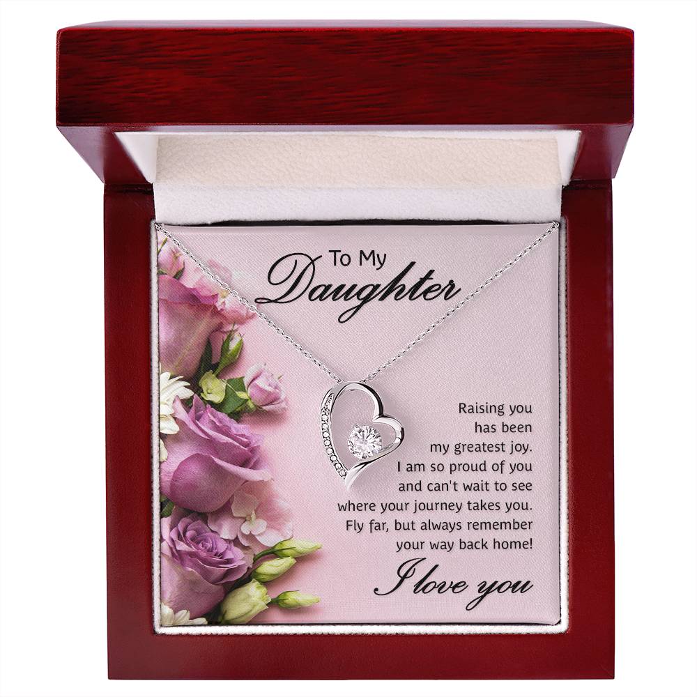 To My Daughter Necklace from Mom Dad, Hearts Love You Message Card Girls Mother Pendant Gold Finish Jewelry Birthday Christmas Gift Box