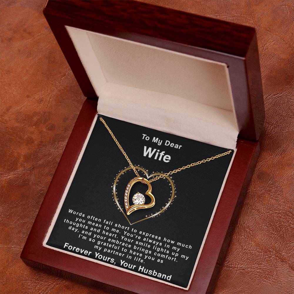 To My Wife Necklace from Husband, Message Card Hubby Forever Love Pendant Gold Anniversary Jewelry Birthday Christmas Valentines Day Gift