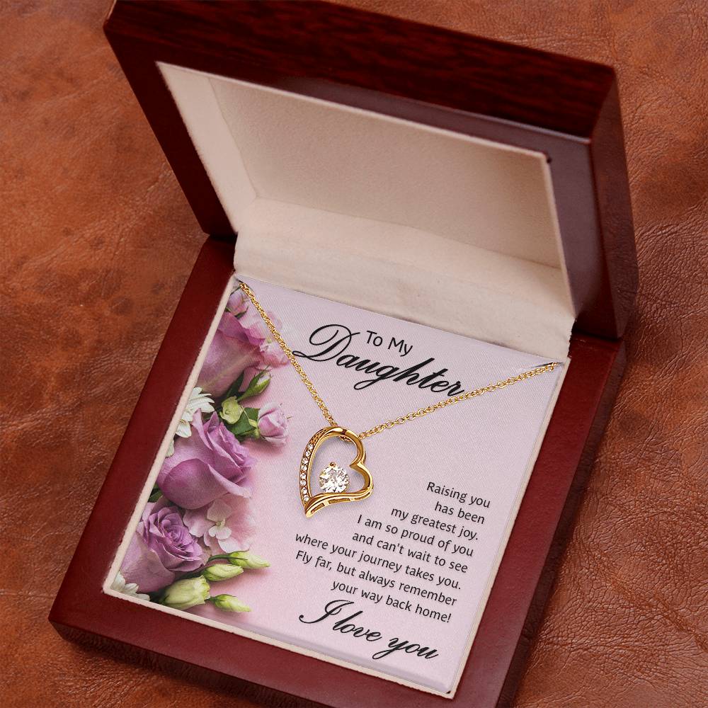 To My Daughter Necklace from Mom Dad, Hearts Love You Message Card Girls Mother Pendant Gold Finish Jewelry Birthday Christmas Gift Box