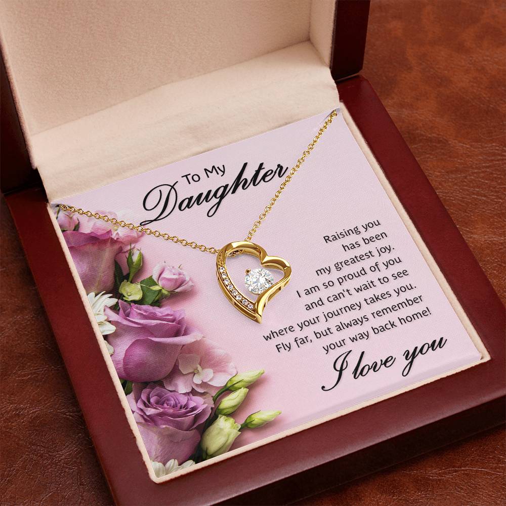 To My Daughter Necklace from Mom Dad, Hearts Love You Message Card Girls Mother Pendant Gold Finish Jewelry Birthday Christmas Gift Box
