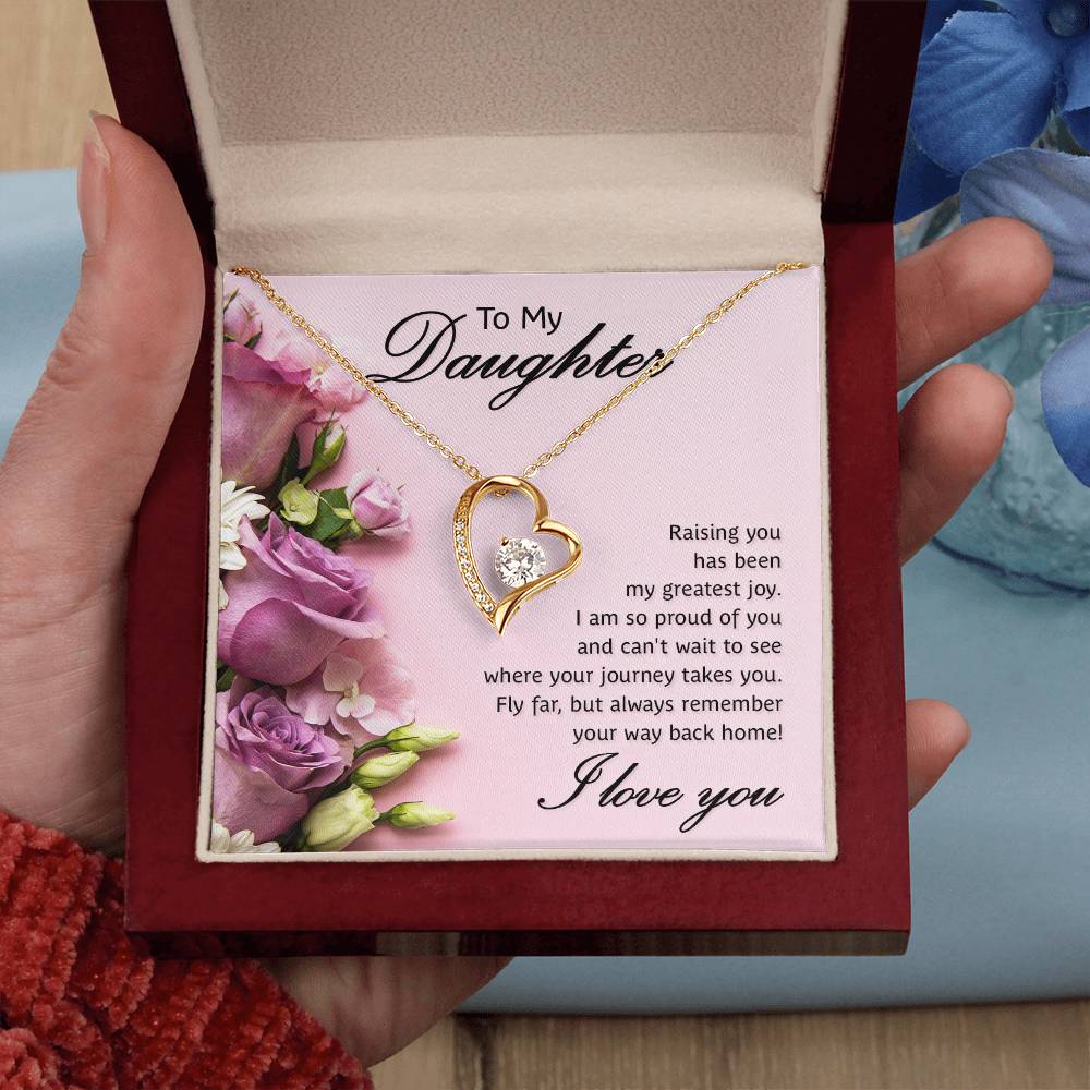 To My Daughter Necklace from Mom Dad, Hearts Love You Message Card Girls Mother Pendant Gold Finish Jewelry Birthday Christmas Gift Box