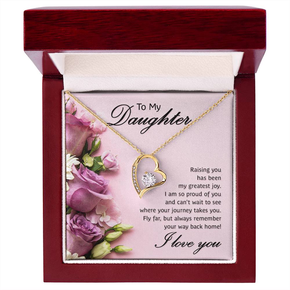 To My Daughter Necklace from Mom Dad, Hearts Love You Message Card Girls Mother Pendant Gold Finish Jewelry Birthday Christmas Gift Box
