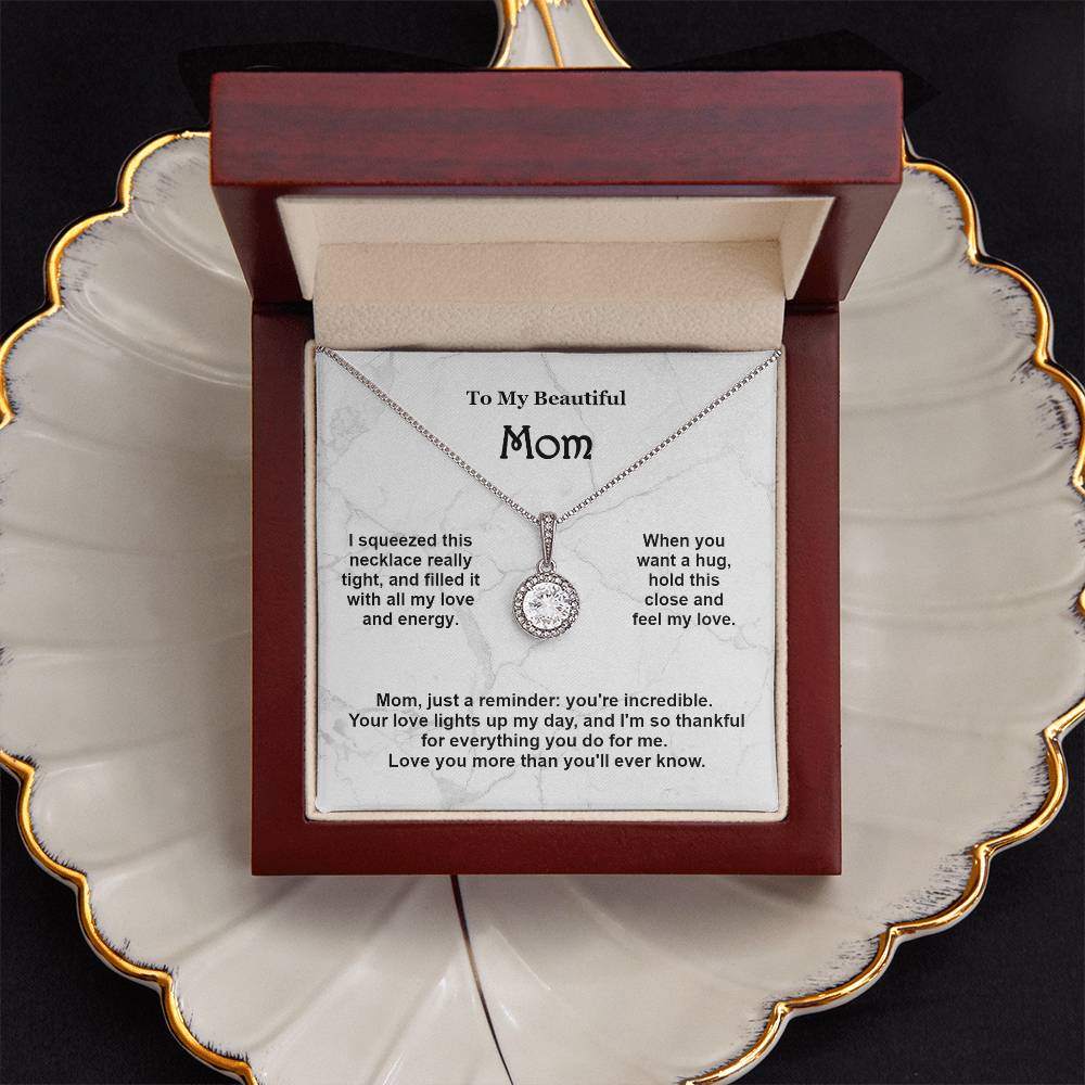 To Mom from Daughter Pendant Necklace, White Gold Mothers Day Message Card Mum Grandmother Jewelry Birthday Christmas Gift Her Box