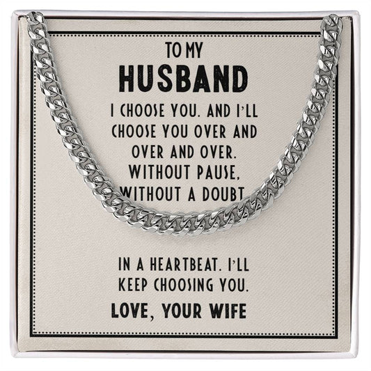 To My Husband Cuban Link Chain Necklace, Men Guys Valentines Day Presents Anniversary Gift Him Box Gold From Wife Birthday VDay Jewelry