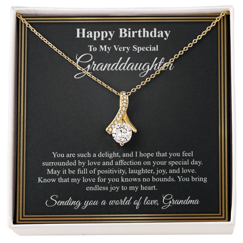 Happy Birthday Granddaughter Necklace from Grandma, Alluring Beauty Pendant Jewelry Gold Family Grandmother Message Card Gift