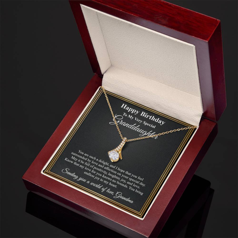 Happy Birthday Granddaughter Necklace from Grandma, Alluring Beauty Pendant Jewelry Gold Family Grandmother Message Card Gift
