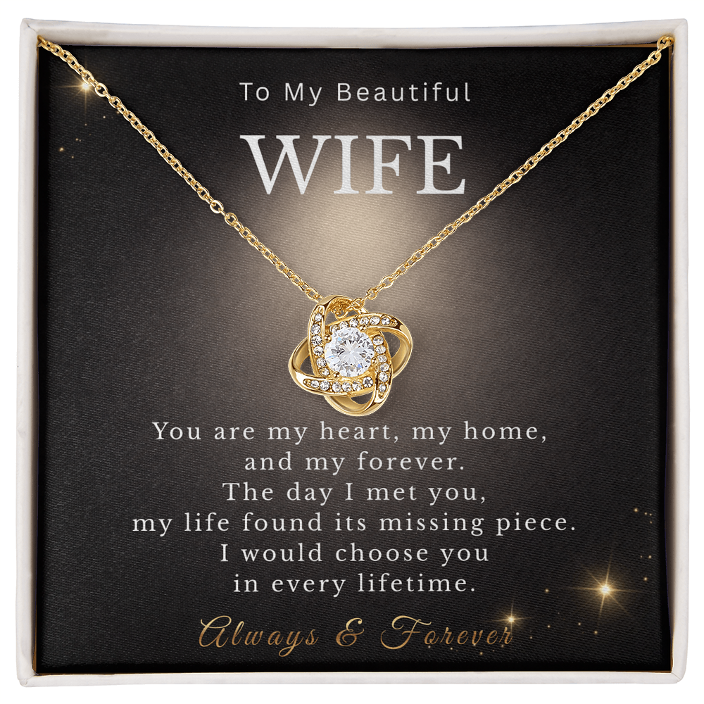 To My Beautiful Wife Necklace from Husband, Message Card Hubby Love Pendant Gold Anniversary Jewelry Birthday Christmas Valentines Day Gift