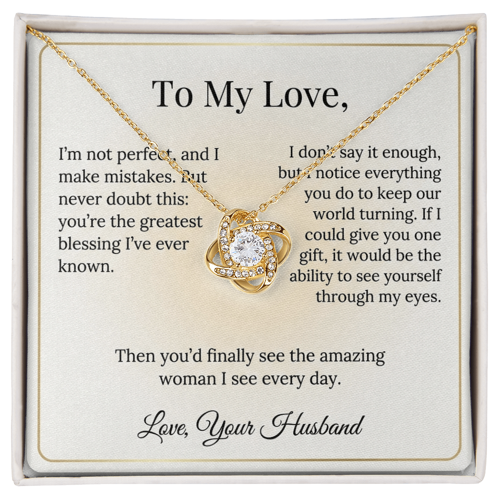 To My Love Necklace Wife from Husband, Message Card Hubby Love Knot Pendant Gold Anniversary Jewelry Valentine's Day Birthday Christmas Gift