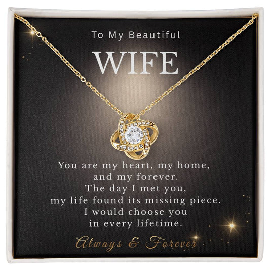 To My Beautiful Wife Necklace from Husband, Message Card Hubby Love Pendant Gold Anniversary Jewelry Birthday Christmas Valentines Day Gift