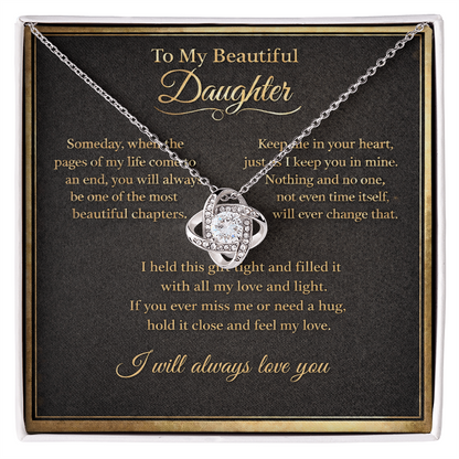 To My Beautiful Daughter Necklace from Mom Dad, Always Love You Message Card Girls Mother Pendant Gold Finish Jewelry Birthday Christmas Gift Box