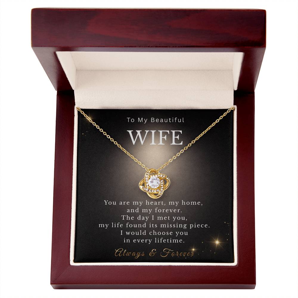 To My Beautiful Wife Necklace from Husband, Message Card Hubby Love Pendant Gold Anniversary Jewelry Birthday Christmas Valentines Day Gift