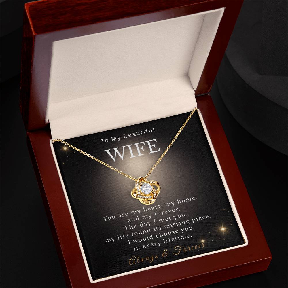 To My Beautiful Wife Necklace from Husband, Message Card Hubby Love Pendant Gold Anniversary Jewelry Birthday Christmas Valentines Day Gift