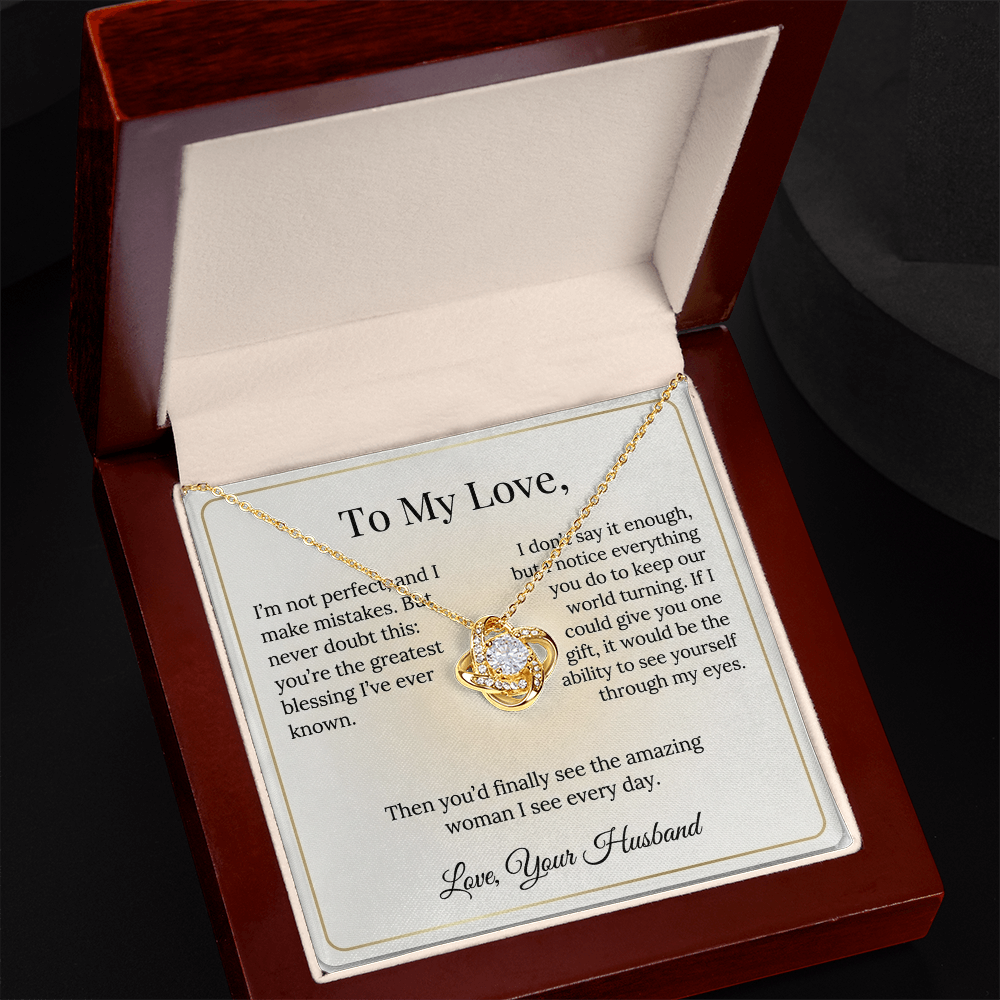 To My Love Necklace Wife from Husband, Message Card Hubby Love Knot Pendant Gold Anniversary Jewelry Valentine's Day Birthday Christmas Gift