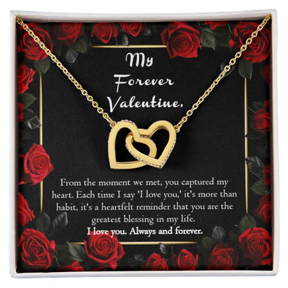 Valentines Day Hearts Necklace for Her, Wife Girlfriend Red Roses Message Card Flowers Pendant Fiancée Future Wife Gold Cute Women Jewelry Gift