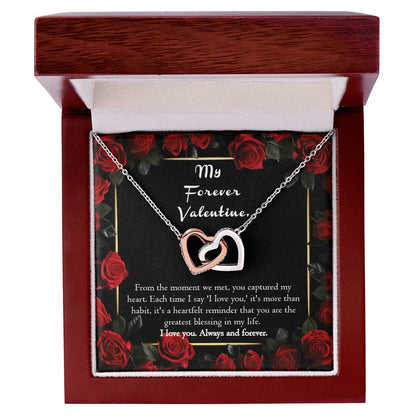 Valentines Day Hearts Necklace for Her, Wife Girlfriend Red Roses Message Card Flowers Pendant Fiancée Future Wife Gold Cute Women Jewelry Gift