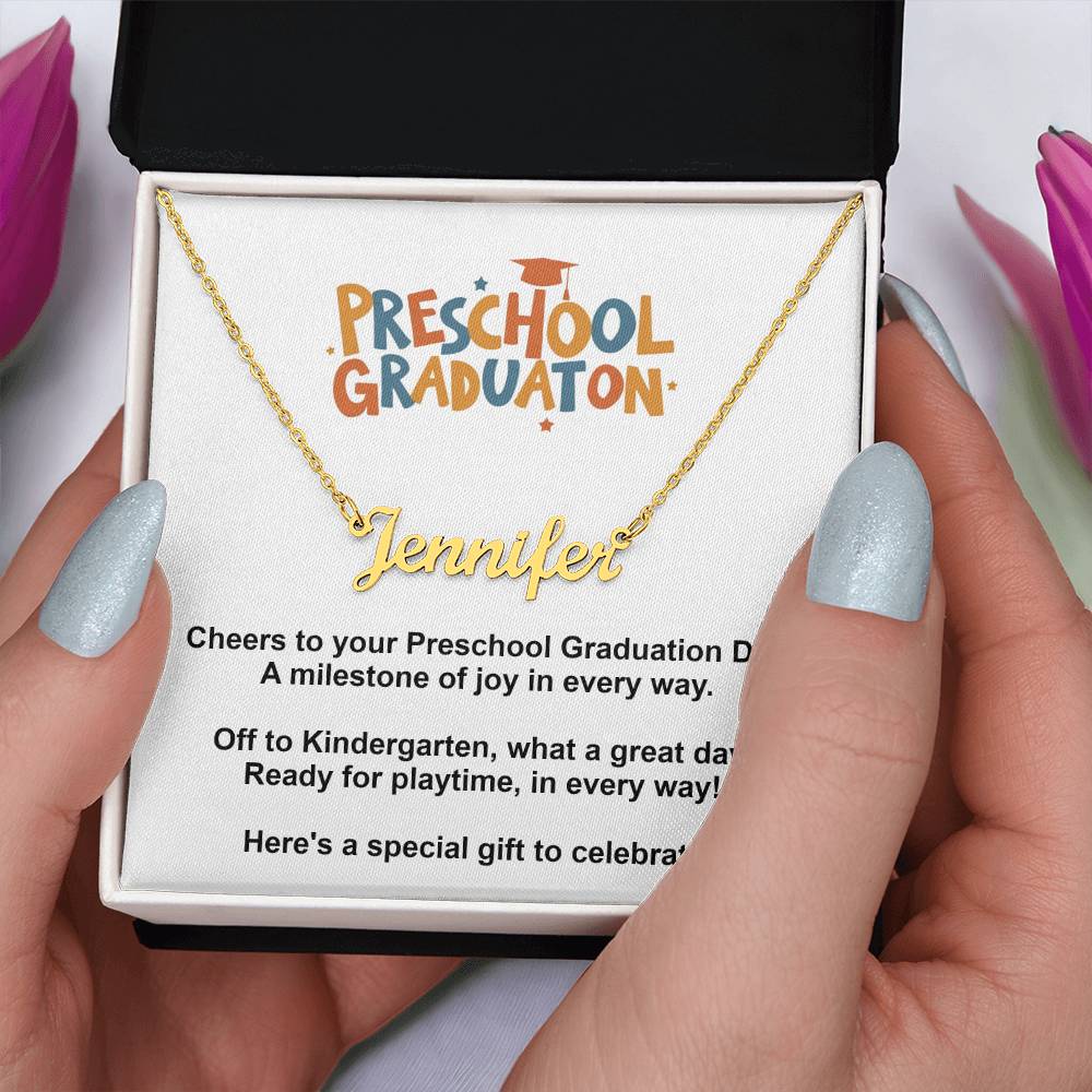 Preschool Graduation Custom Name Necklace, Personalized Pre-K  Message Card Box Gold Silver Jewelry Pendent Granddaughter Gift