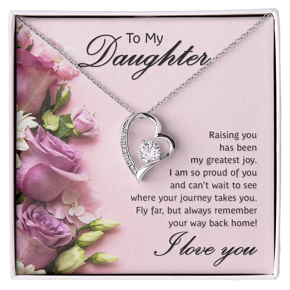 To My Daughter Necklace from Mom Dad, Hearts Love You Message Card Girls Mother Pendant Gold Finish Jewelry Birthday Christmas Gift Box