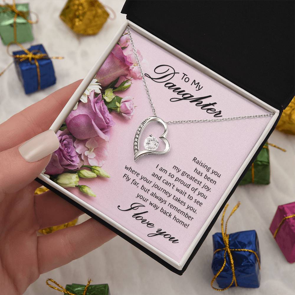 To My Daughter Necklace from Mom Dad, Hearts Love You Message Card Girls Mother Pendant Gold Finish Jewelry Birthday Christmas Gift Box