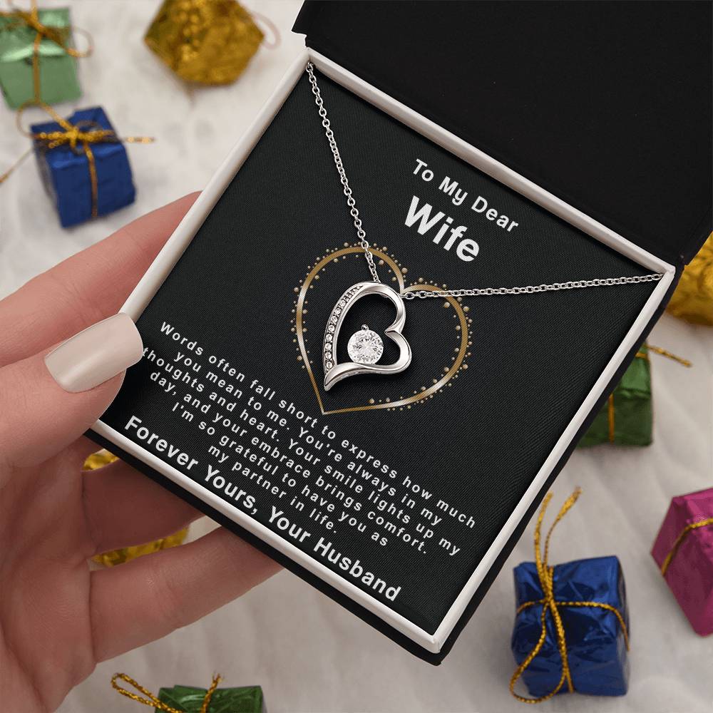 to My Wife Necklace from Husband Message Card Hubby Forever Love Pendant Gold Anniversary Jewelry Birthday Christmas Valentines Day Gift 18K Yellow