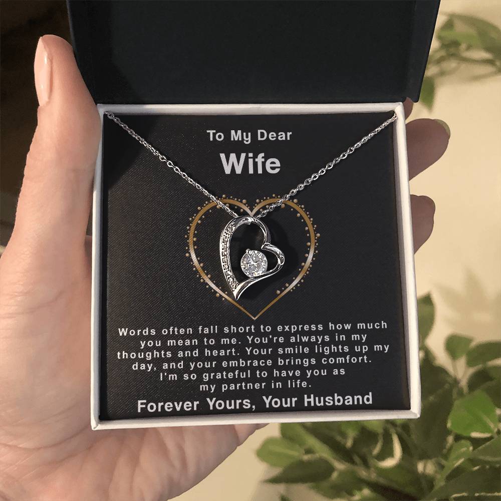 To My Wife Necklace from Husband, Message Card Hubby Forever Love Pendant Gold Anniversary Jewelry Birthday Christmas Valentines Day Gift