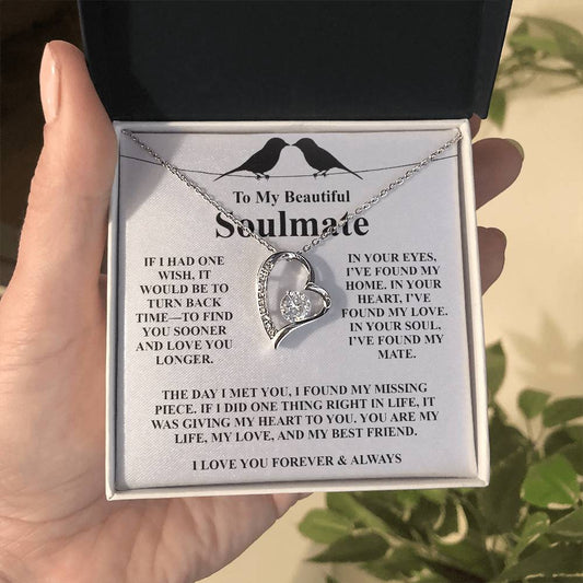 To My Soulmate Necklace, Heart Crystal Pendant Birds Jewelry Gift Girlfriend Her Wife Message Card Love Romantic Anniversary Valentine Birthday