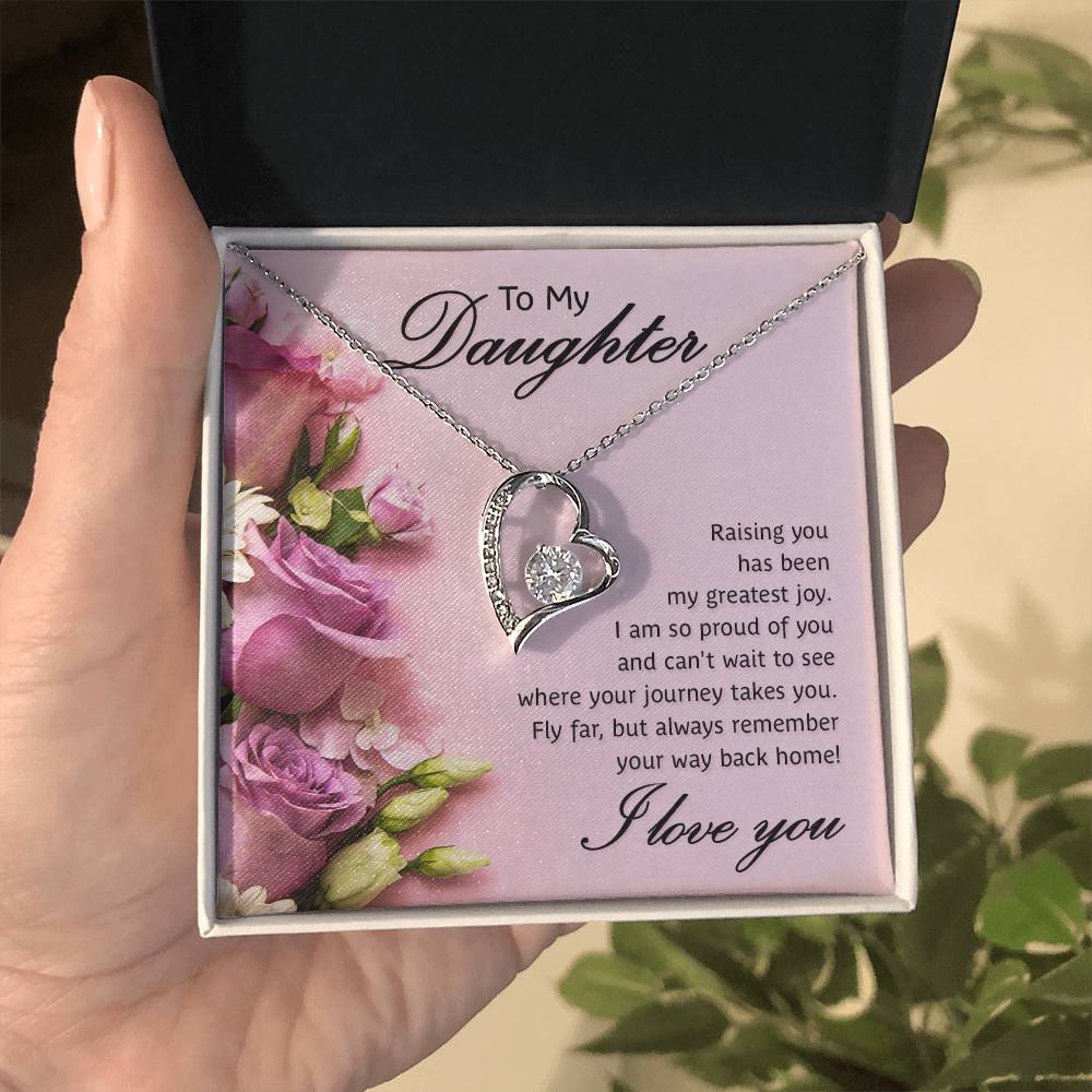 To My Daughter Necklace from Mom Dad, Hearts Love You Message Card Girls Mother Pendant Gold Finish Jewelry Birthday Christmas Gift Box