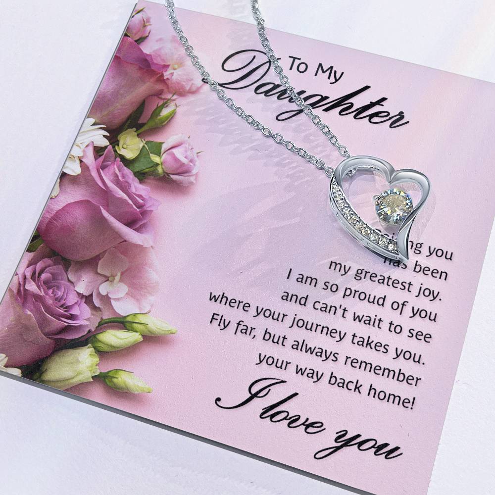 To My Daughter Necklace from Mom Dad, Hearts Love You Message Card Girls Mother Pendant Gold Finish Jewelry Birthday Christmas Gift Box