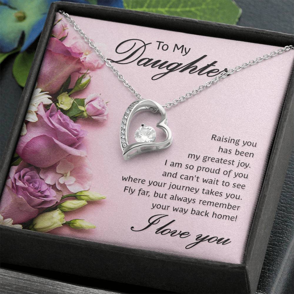 To My Daughter Necklace from Mom Dad, Hearts Love You Message Card Girls Mother Pendant Gold Finish Jewelry Birthday Christmas Gift Box