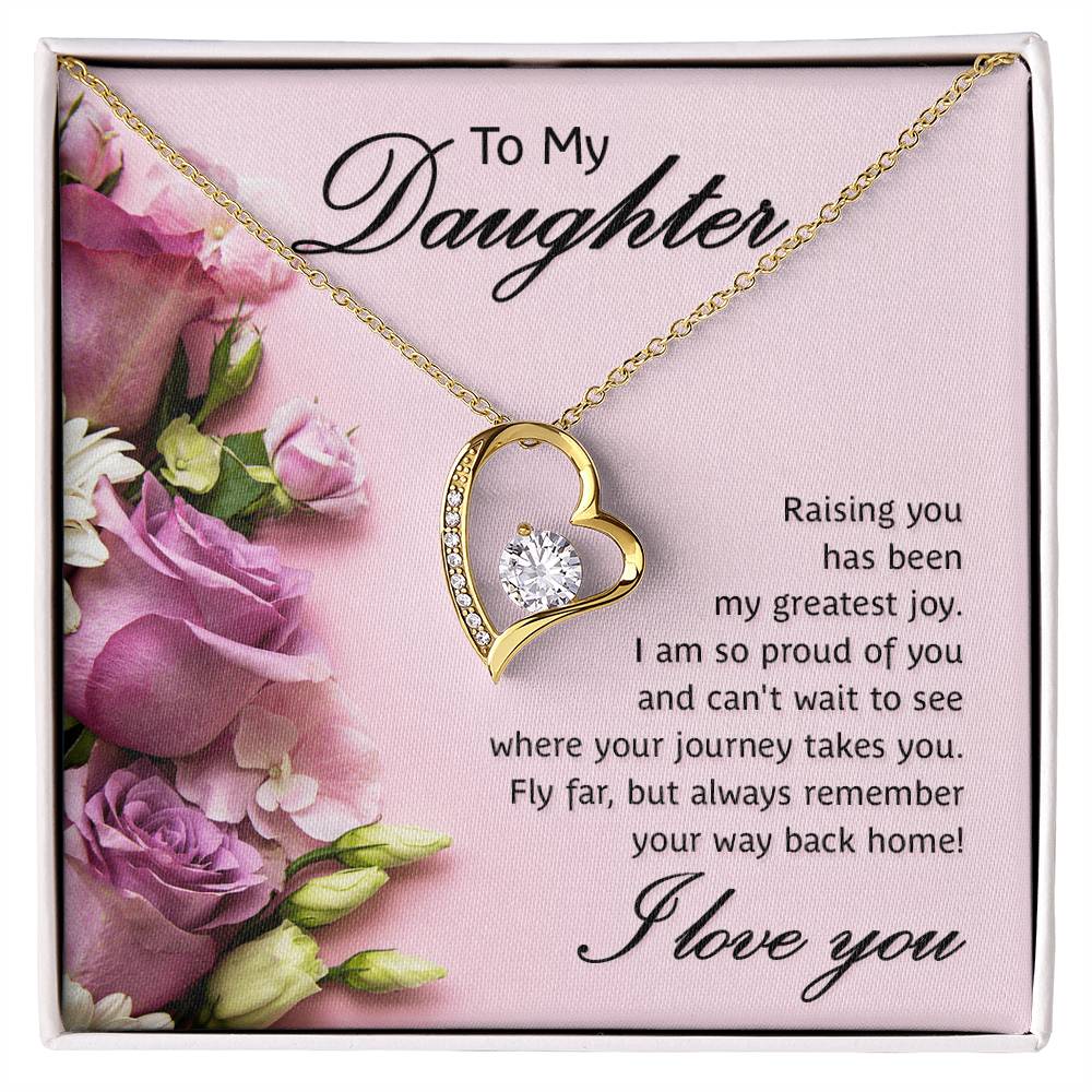 To My Daughter Necklace from Mom Dad, Hearts Love You Message Card Girls Mother Pendant Gold Finish Jewelry Birthday Christmas Gift Box