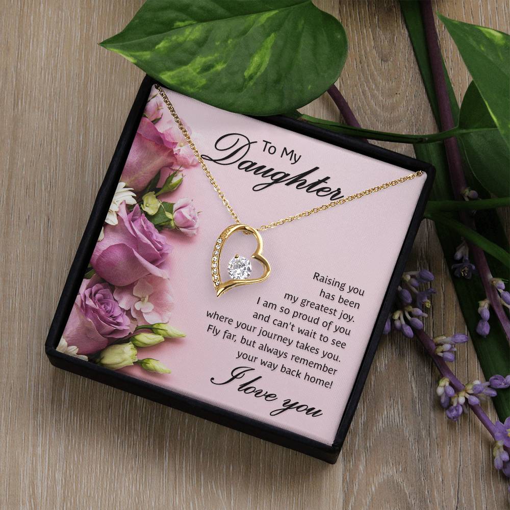 To My Daughter Necklace from Mom Dad, Hearts Love You Message Card Girls Mother Pendant Gold Finish Jewelry Birthday Christmas Gift Box