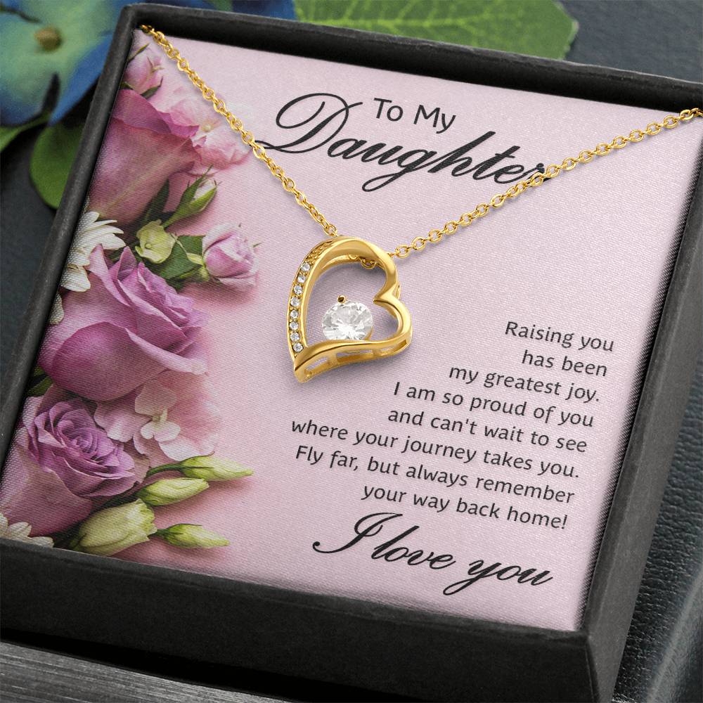 To My Daughter Necklace from Mom Dad, Hearts Love You Message Card Girls Mother Pendant Gold Finish Jewelry Birthday Christmas Gift Box