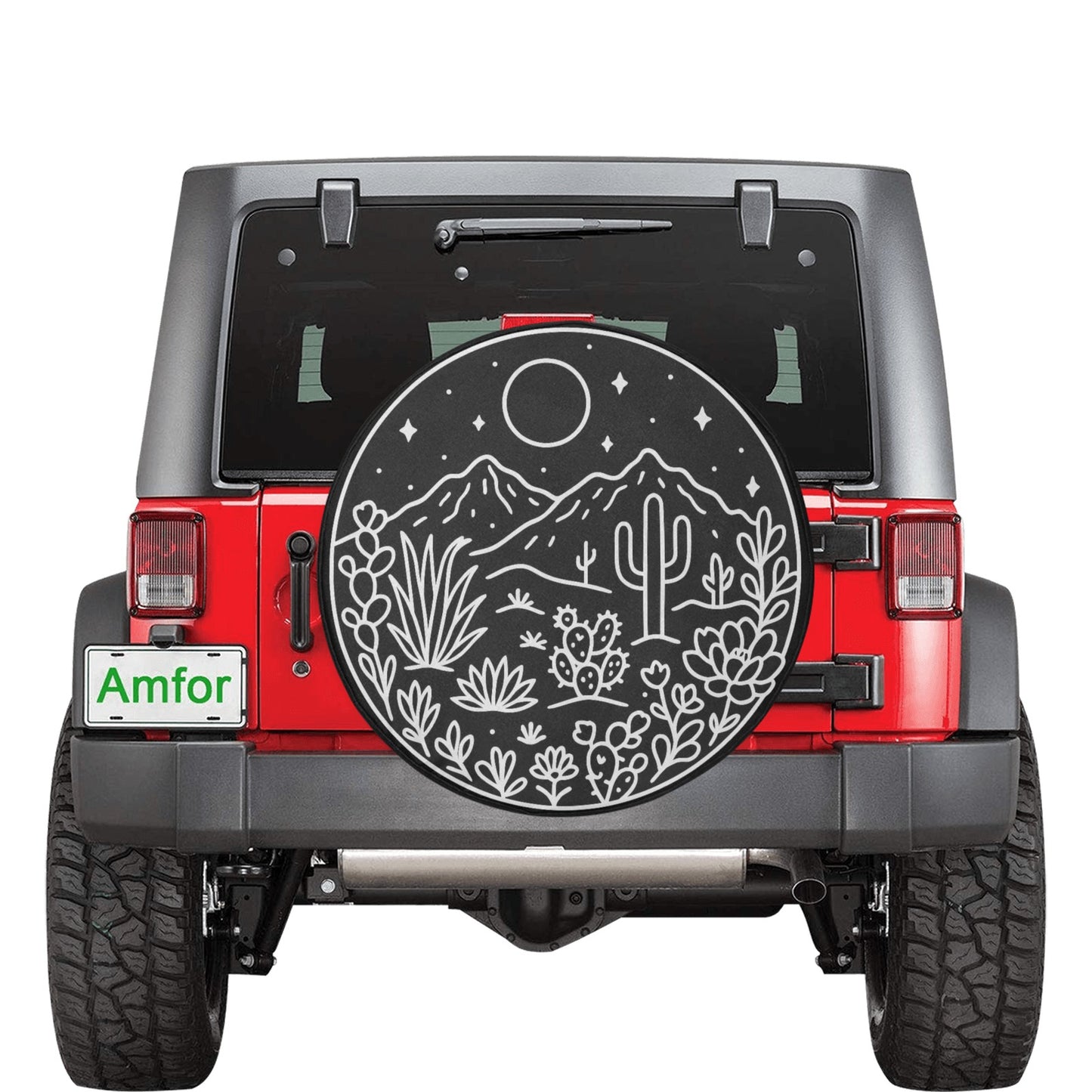 Desert Mountains Spare Tire Cover, Cactus Succulent Floral Moon Rear Extra Backup Camera Hole Wheel Unique RV Back Cars RV Trailer Campers