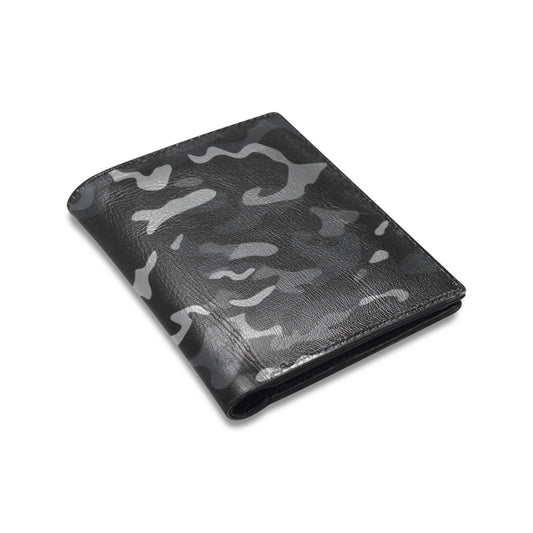 Black Camo Male Men Wallets, Grey Camouflage Guys Designer Card Holder Keeper Gents Slim Thin Bi Fold Luxury Minimalist