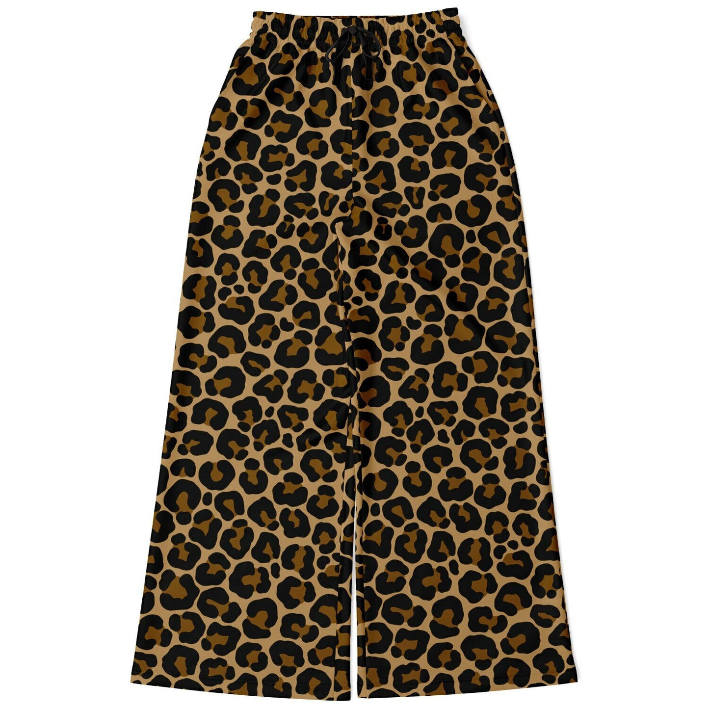 Leopard Wide Leg Jogging Pants, Brown Animal Print Cheetah Flare Sweatpants Pockets Women Flared Sweats Cotton Fleece Ladies Joggers