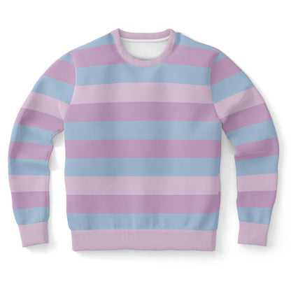 Pastel Striped Sweatshirt, Pink Purple Blue Kawaii Aesthetic Multi Color Crewneck Fleece Cotton Sweater Jumper Pullover Men Women Top