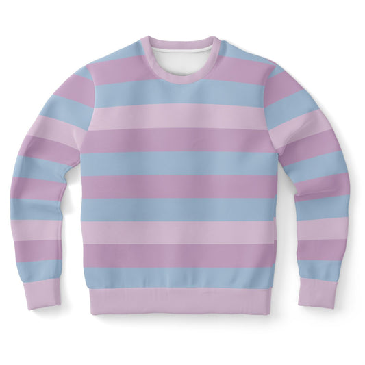 Pastel Striped Sweatshirt, Pink Purple Blue Kawaii Aesthetic Multi Color Crewneck Fleece Cotton Sweater Jumper Pullover Men Women Top