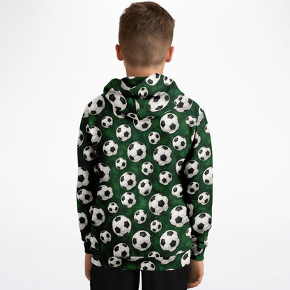 Soccer Ball Kids Pullover Hoodie, Football Green Girls Boy Toddler Youth Children Fleece Aesthetic Graphic Cotton Hooded Sweatshirt Pockets