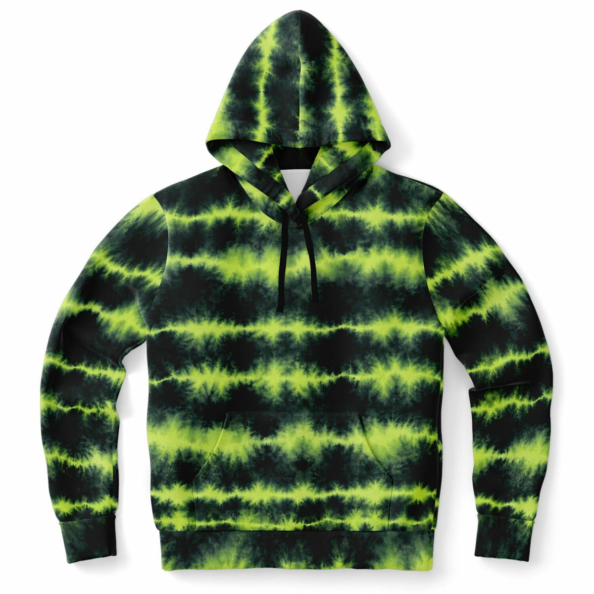Lime Green Tie Dye Hoodie, Green Shibori Charcoal Striped Pullover Men Women Adult Cotton Hooded Sweatshirt Pockets Designer Plus Size