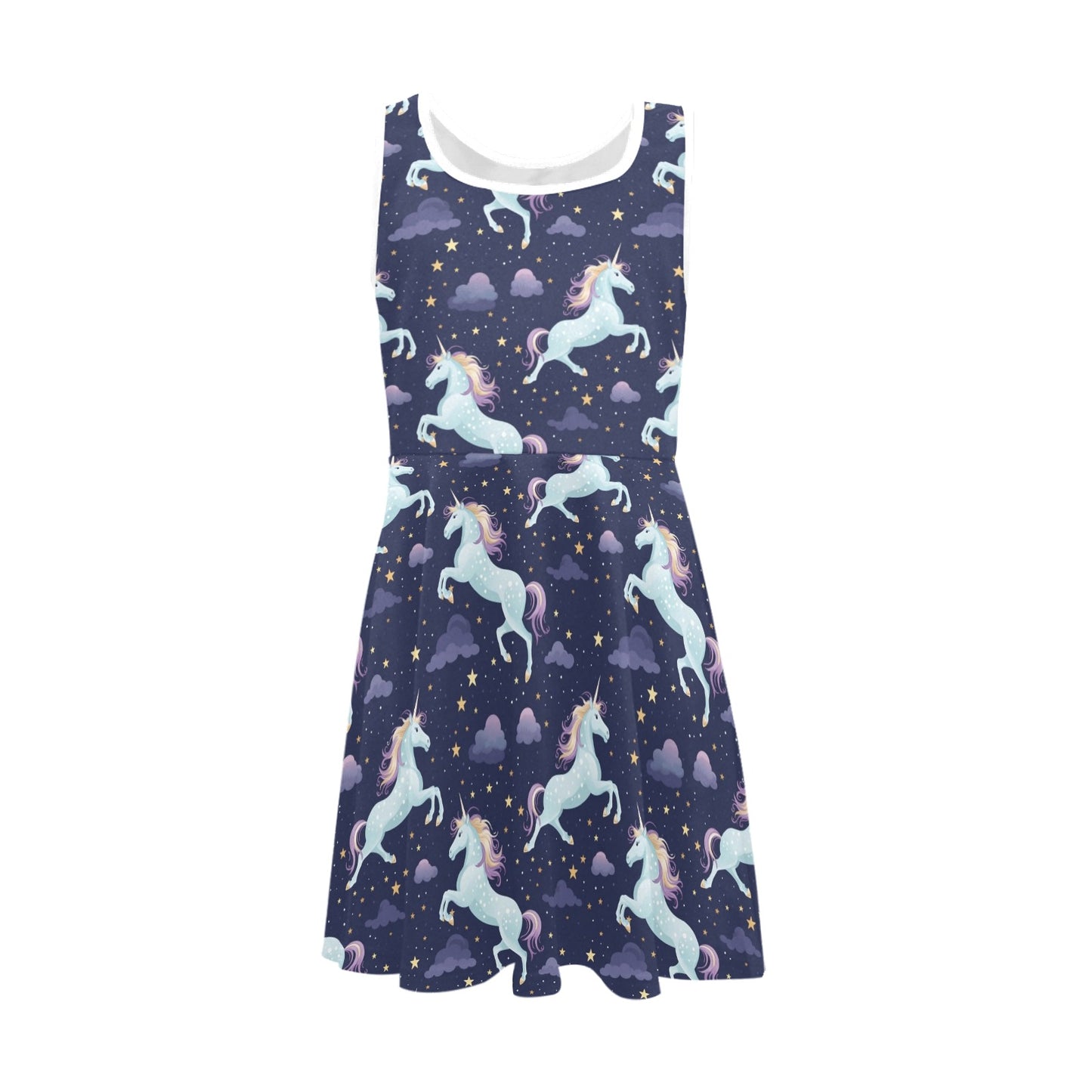 Unicorn Floral Midi Girls Dress, Magical Kids Sleeveless Sundress Casual Cute Designer Children Elegant Cocktail Party Summer Designer