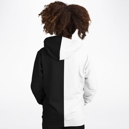 Half Black Half White Kids Pullover Hoodie, Two Tone Color Split Girls Boy Toddler Youth Children Fleece Cozy Cotton Hooded Sweatshirt Pockets