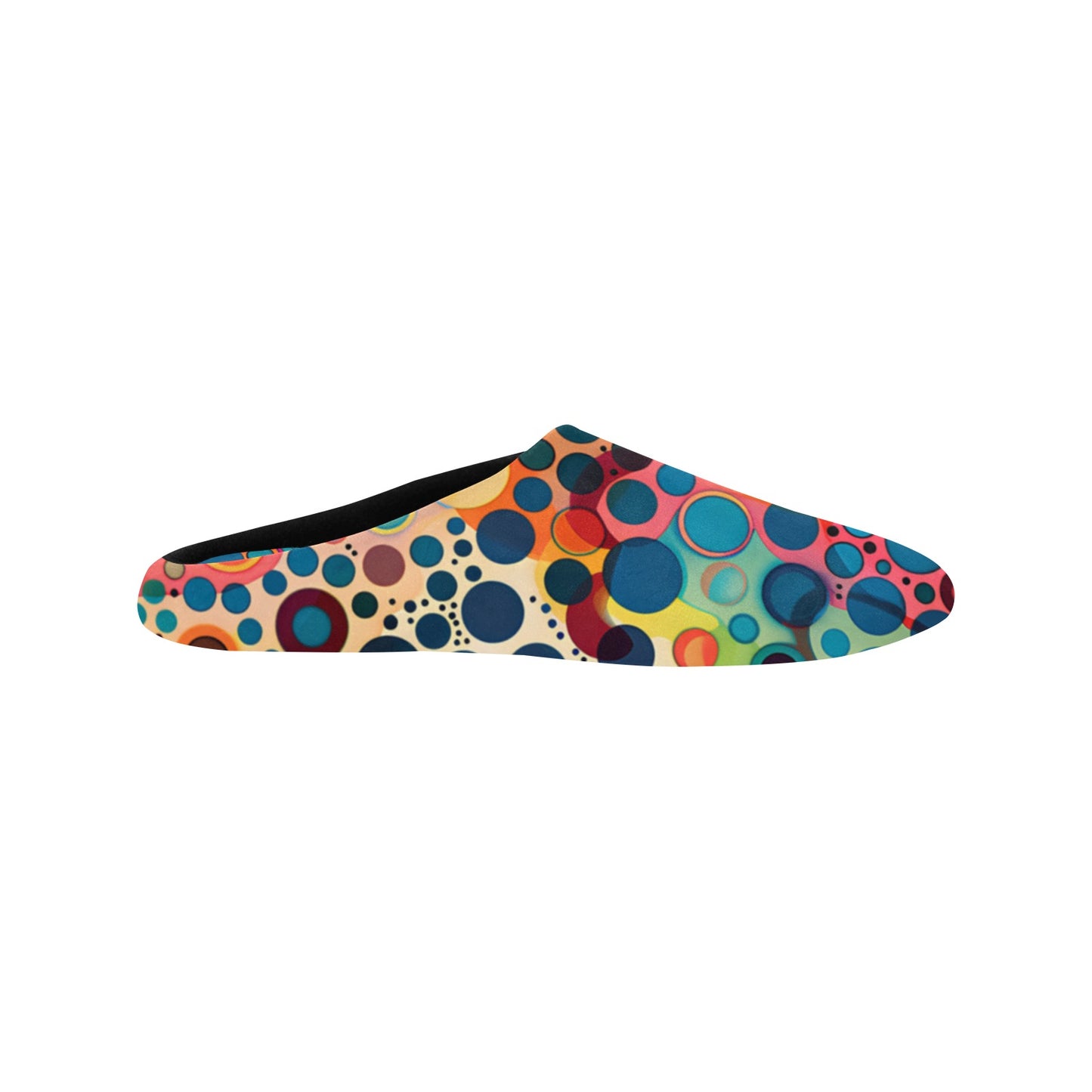 Psychedelic  Women's Slippers, Colorful Dots Art Funky Ladies House Slide Handmade Bedroom Warm Winter Cozy Designer Slip On Cotton Shoes