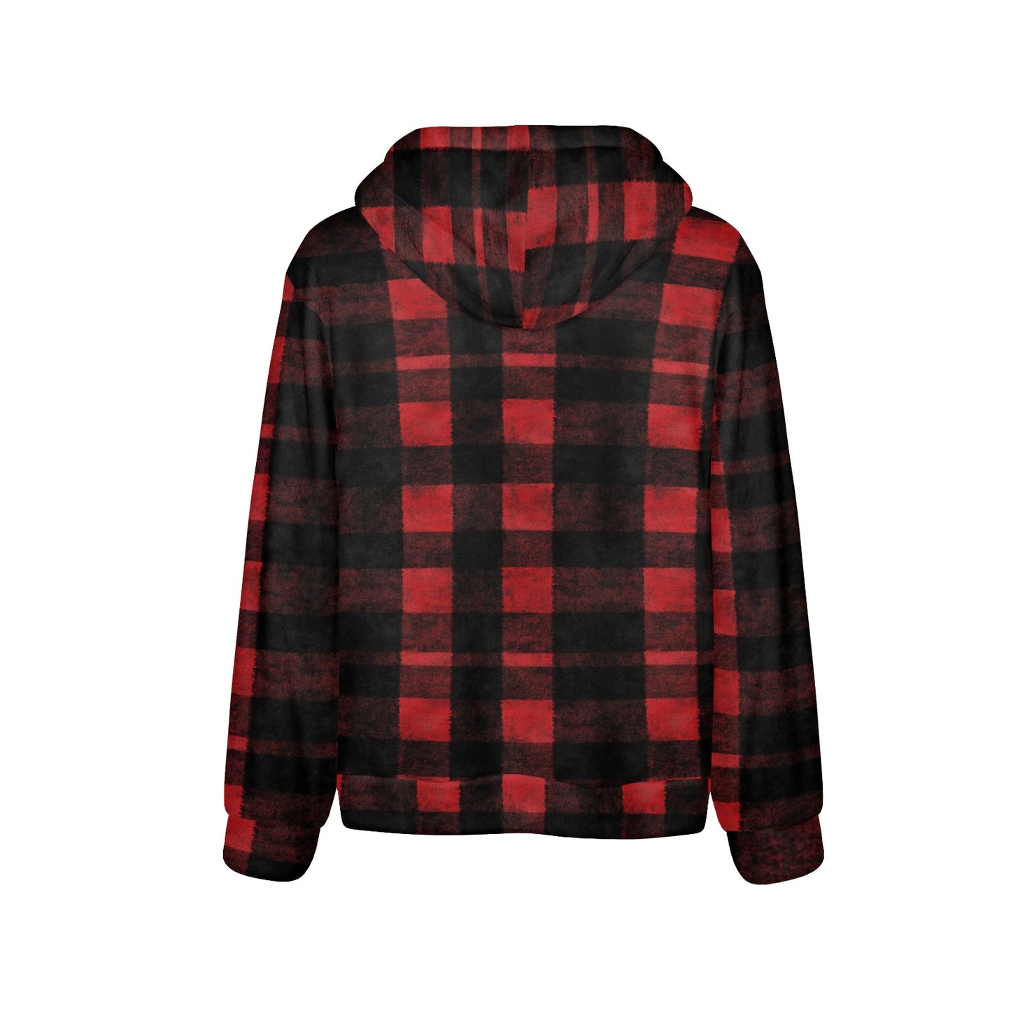 Red Black Buffalo Plaid Flannel Hoodie, Check Fleece Lined Heavyweight Pocket Men Women Unisex Aesthetic Graphic Hooded Sweatshirt Jacket