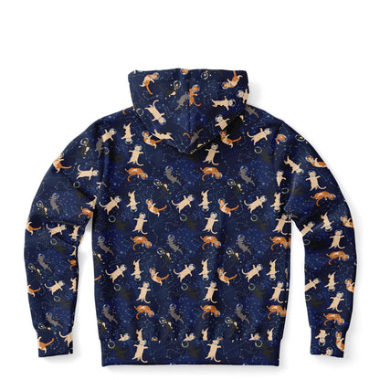 Cats in Space Zip Up Hoodie, Kittens Full Zipper Pocket Men Women Unisex Adult Aesthetic Graphic Cotton Fleece Hooded Sweatshirt - Starcove Fashion