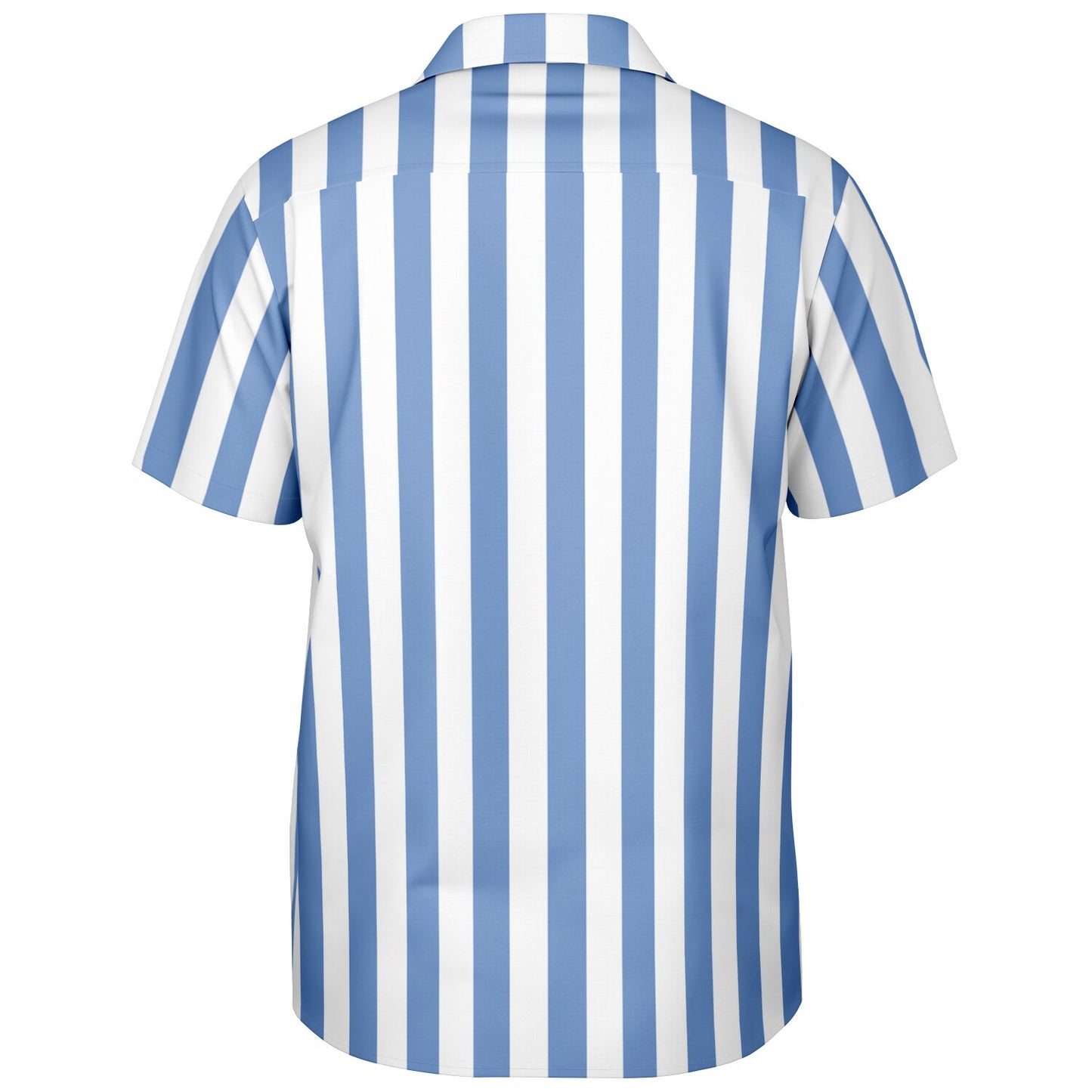 Blue White Striped Men Button Down Shirt, Beach Spread Collar Short Sleeve Guys Casual Print Buttoned Up Plus Size Unisex